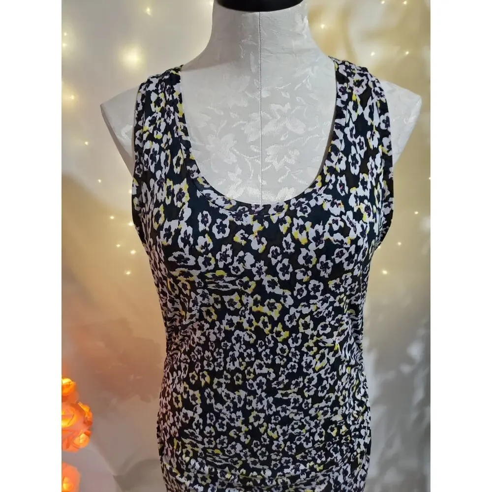 RACHEL Rachel Roy Viola Flower Side Ruched Midi Dress Womens Size L Sleeveless